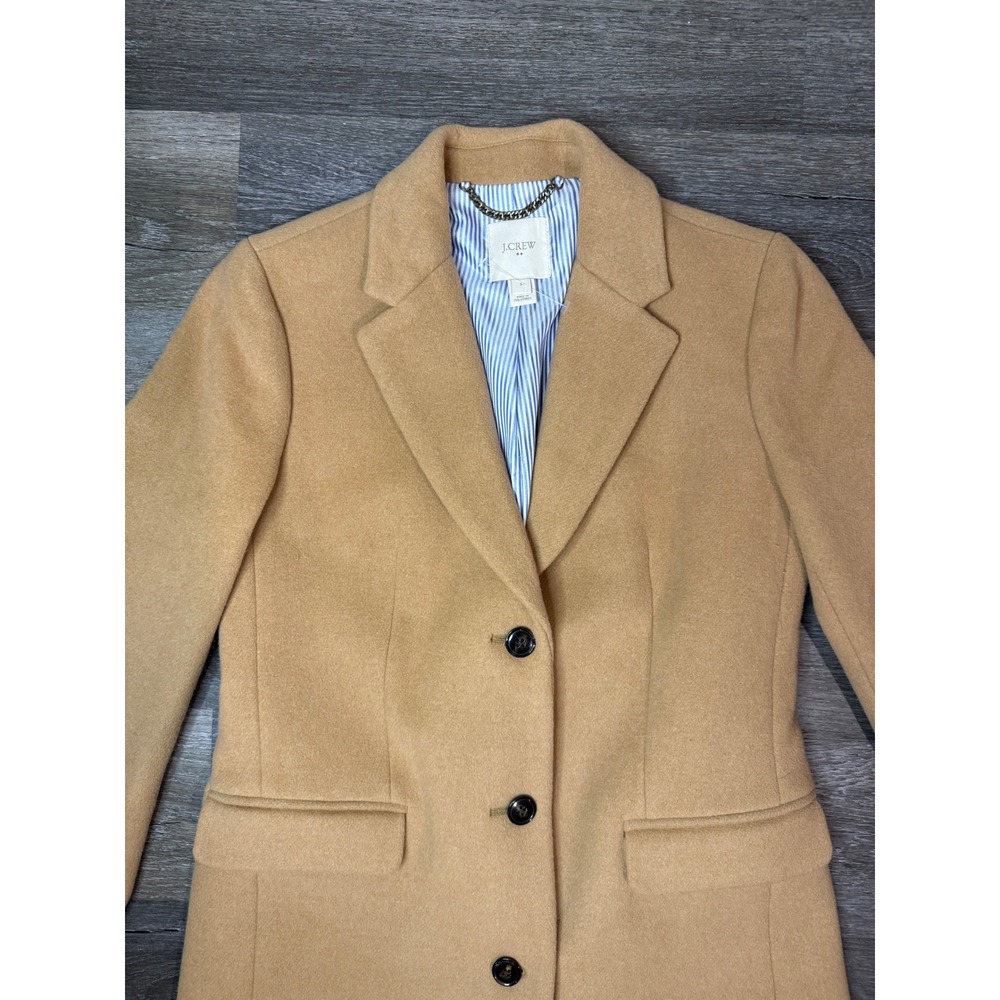 J.Crew Womens Camel Tan Wool Blend Notch Lapel 3-Button Topcoat Jacket Size 2 - Picture 6 of 12